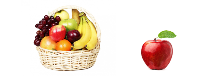 Apple and a basket of fruit