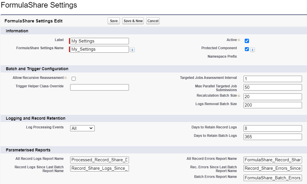 FormulaShare Settings detail page screenshot