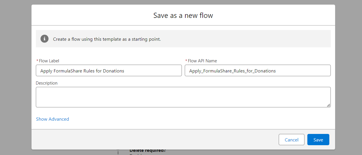 Screenshot of save flow screen