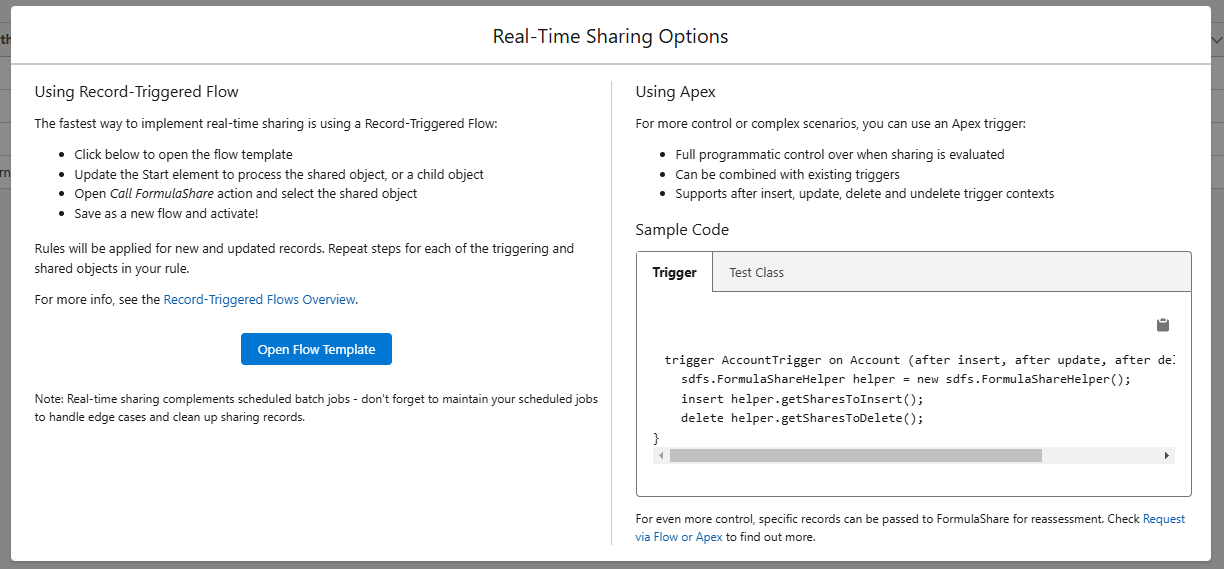 Screenshot of real time trigger options