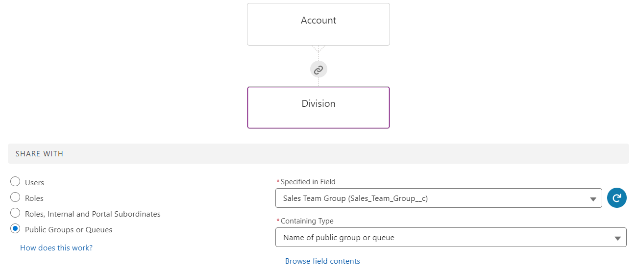 Screenshot showing selecting the sharing fields from the custom metadata type