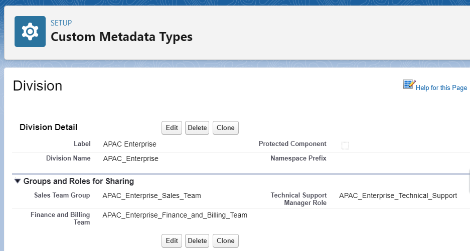 Division custom metadata record